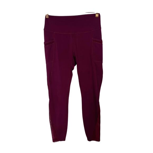 Bordeaux Red Large L Side Pocket Leggings Mesh Piecing Workout Yoga Purple - Picture 1 of 8